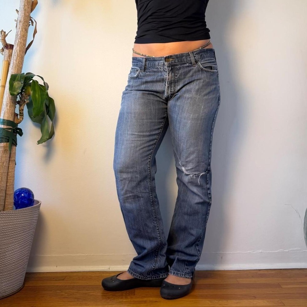 Denizen Levi's 218 Slim Straight Blue Distressed Low Rise Bootcut Jeans 36x30